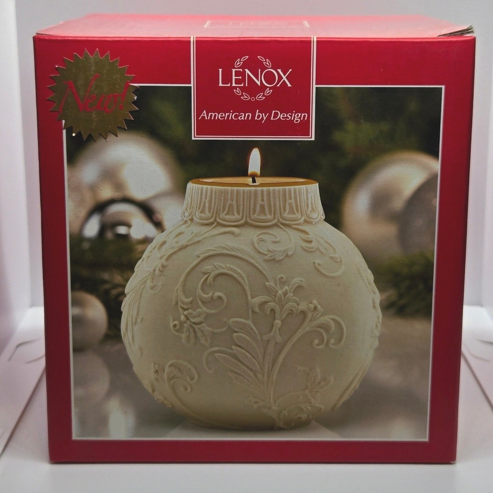 New Lenox Ornamental Glow Holly Scrollwork Votive Candle Holder Boxed